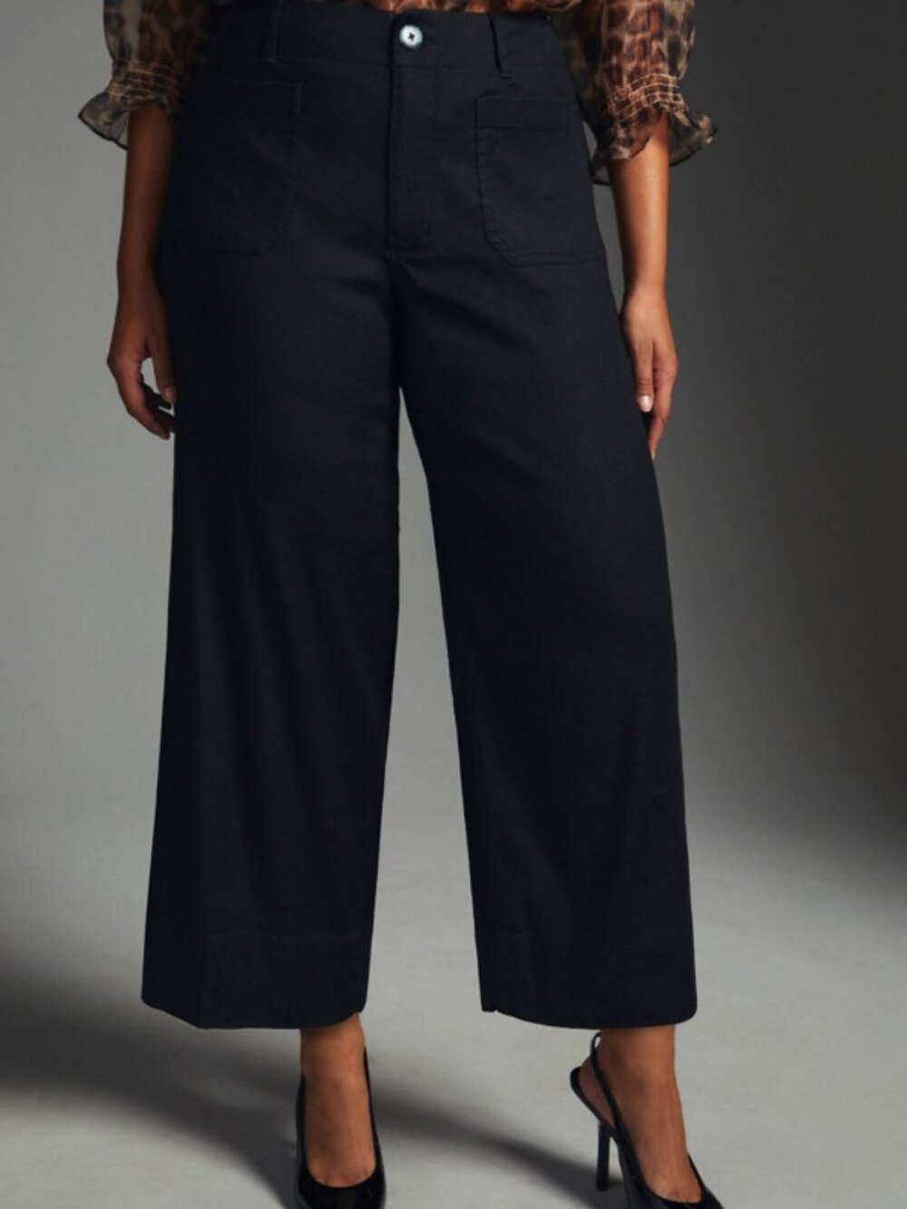 MAEVE the colette linen blend crop wide leg pants in black (sz31)